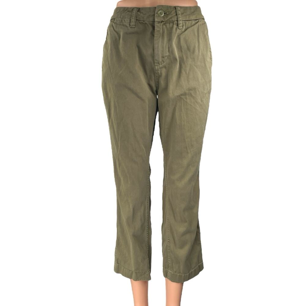 J.Crew Women's Olive Green Mid Rise Flared Bootcut Crop Chino Pants Jeans Sz 25